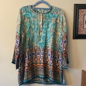 Dolma Silk Vibrant Blue and Orange Embroidered Tunic